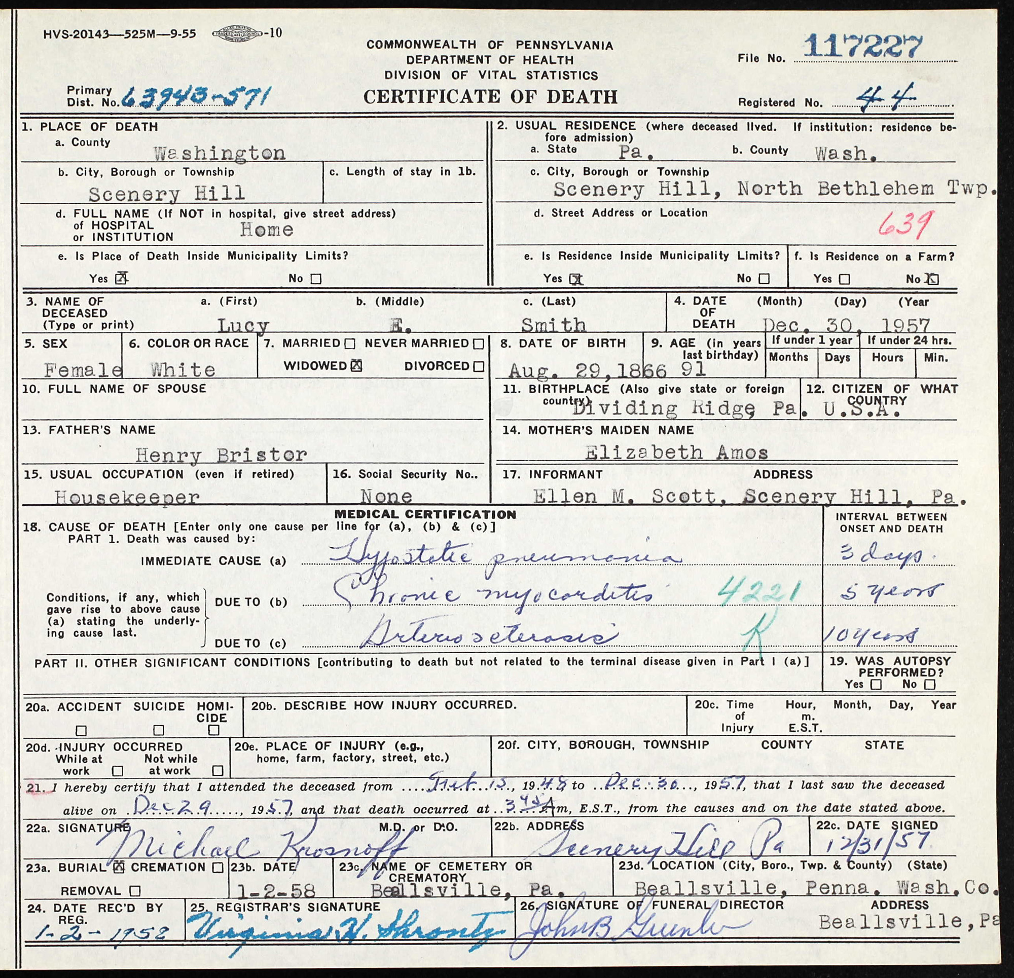 death certificate